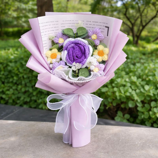 Florelio™ – Ręcznie robiony bukiet szydełkowych kwiatów | Czuły prezent z przesłaniem na Walentynki, Dzień Matki, Urodziny